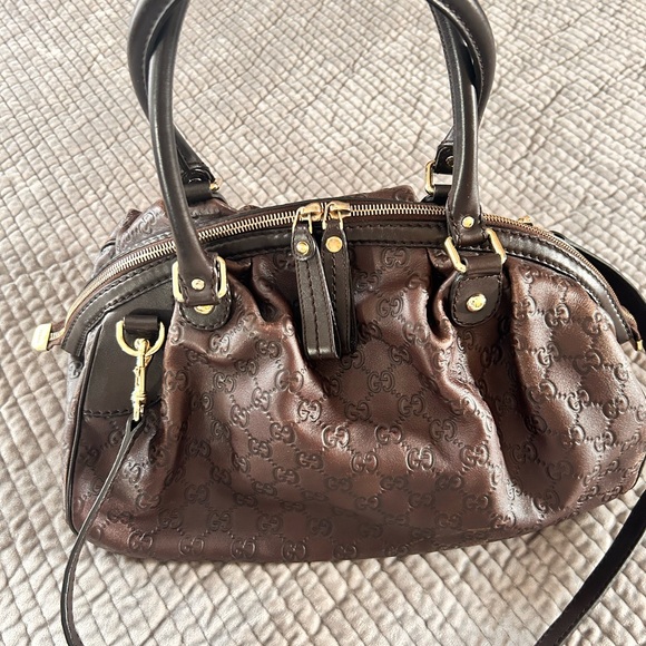 Gucci Dark Brown Embossed Shoulder Bag - Picture 2 of 11